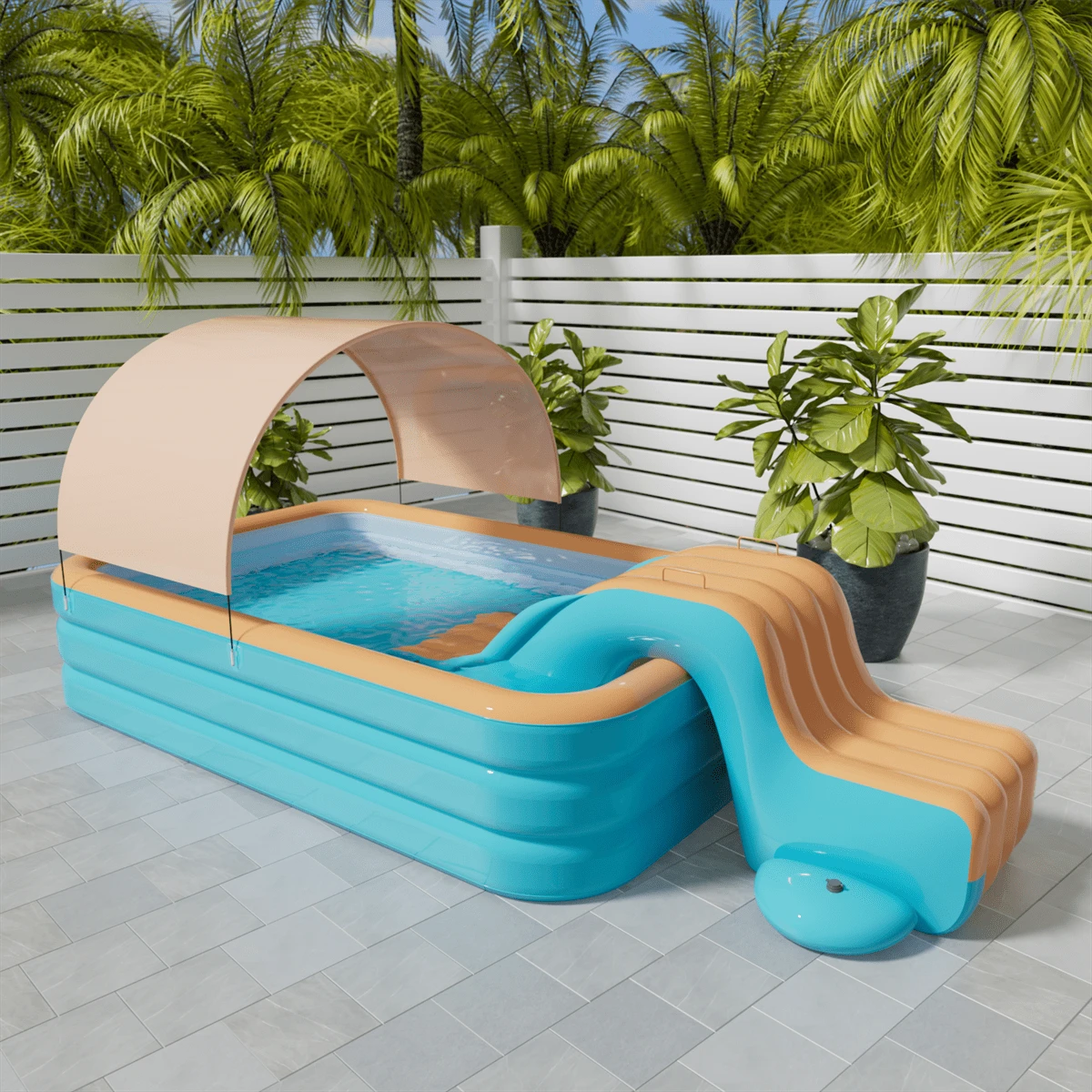 Extra Large Durable PVC Inflatable Slide; Home Use: Reinforced Design To Prevent Floating In Home Swimming Pools; Includes 3-Tier Or 4-Tier Ball Pit Fence. Versatile, Foldable And Portable, Suitable For Outdoor Entertainment, Ready To Use Without Inflation, Ideal For Independence Day, Thanksgiving, Christmas And Halloween Celebrations, Also A Must-Have For Beach And Sand Accessories. - Multicolor - View 1