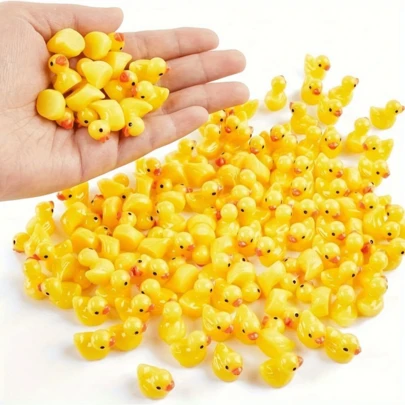 100/20 piezas Modelo en miniatura de patito amarillo para decoración del hogar, adecuado para regalos de cumpleaños, decoraciones de fiestas y vacaciones, pequeños adornos para bonsái de jardín