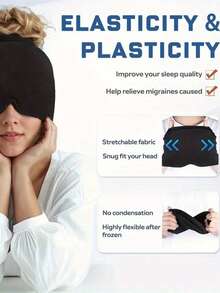凝胶冰袋缓解头痛偏头痛帽（单层） - 可拉伸头带，用于冷热疗法，缓解头痛，无香型，无需电源，无需电池 - 有效缓解紧张、压力、发烧、疲劳，返校用品 - 彩色 - 查看 5