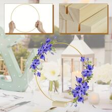 8pcs Golden Metal Floral Wreath Centerpieces Set, Include 4/5pcs Wooden Stands And 4/5pcs Golden Metal Floral Hoop Centerpieces - Perfect For Wedding Decor, Home Decor, Room Decor, Birthday Decorations And Party Supplies