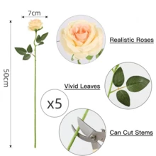 Nejlue Artificial Flowers/Plants1111 Home & Living 1/5/10 枝香槟色人造真实触感玫瑰、香槟玫瑰花束、长茎丝绸玫瑰、新娘花束、情人节花束、家居装饰、房间装饰、花园装饰、墙壁装饰、室内外装饰、卧室装饰、婚礼装饰、餐桌装饰、圣诞装饰、派对装饰、生日装饰、秋季装饰