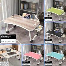 Oversized Portable Laptop Nightstand - Versatile Tray Holder With Cup Holder AndDrawer, USB, Fan And Lamp - Perfect For Eating, Reading And Writing On Bed, SofaFloor -Stable, Durable And Foldable - Wood Grain - View 3