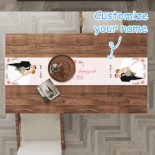 1 pièce Chemin de table de mariage rose personnalisé, déco de table imprimée respirante en lin monoface, convient pour buffet, fête, vacances, dîner, pique-nique, camping, décoration de table, taille 183*33cm