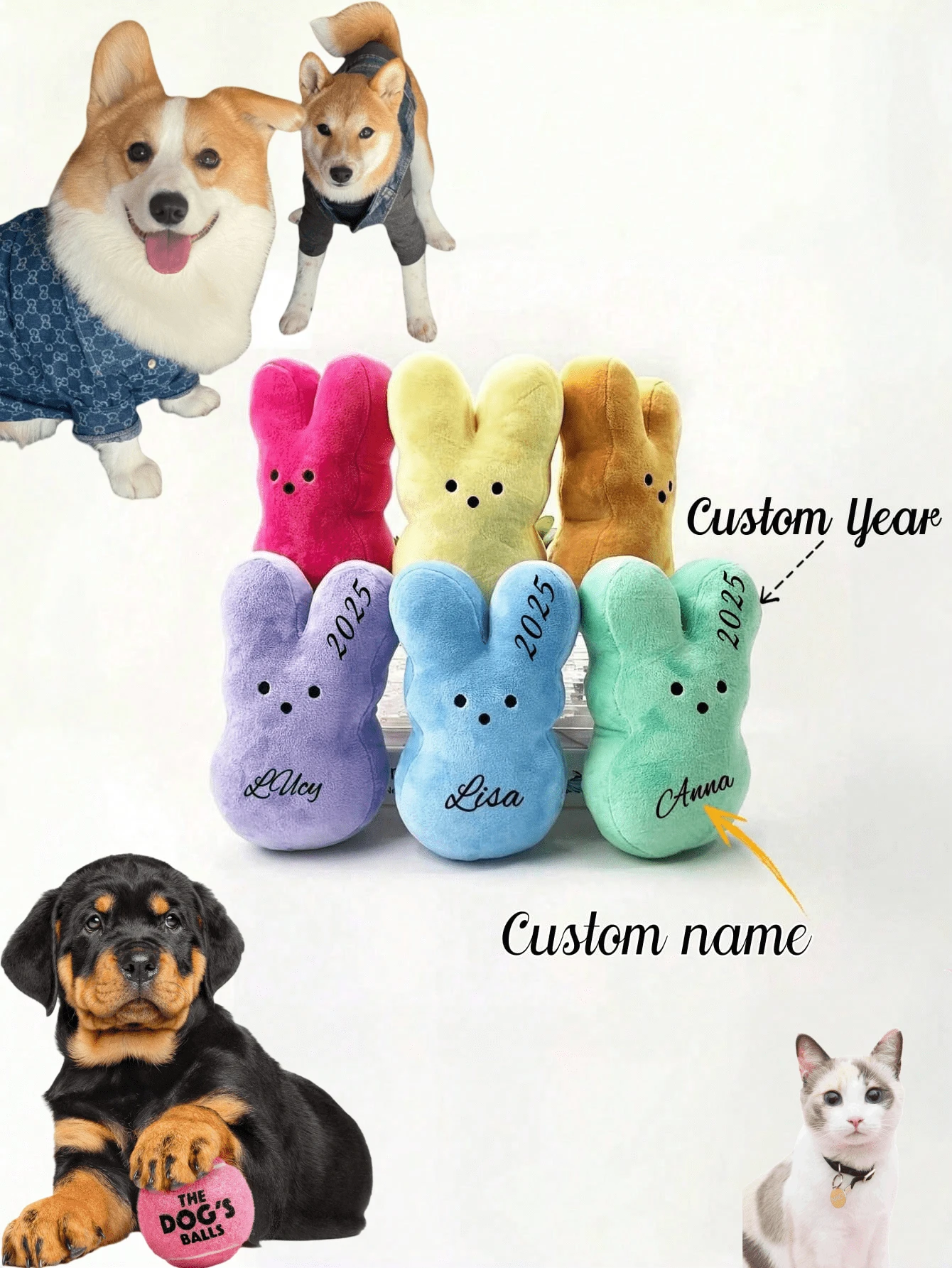 定制兔子（可印名字），迷你宠物玩具，毛绒玩具，独特的复活节礼物，复活节礼物，可爱好奇的眼睛藏不住，用好奇心点亮你的世界，可定制您喜欢的标志、字母或名字，周年纪念礼物，生日礼物，母亲节礼物，父亲节礼物，送给闺蜜的礼物，送给妈妈/爸爸的礼物，送给她/他的礼物，送给女朋友/男朋友/朋友的礼物 - 彩色 - 查看 1