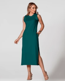 Sleeveless Casual Basic Cotton Knit Midi Dress - 綠色 - 查看 4
