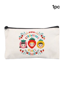 1pc Strawberry Cute Girl Canvas Storage Bag Cosmetic Bag Snack Bag Charging Cable Storage Bag Coin Purse Handbag, Daily Necessities Storage Bag, Travel Storage Bag, School Supplies Storage Bag, Sundries Storage, Car Storage, Sanitary Napkin Storage Bagtravel Essentials For Vacation Summer Holiday Back To School School Stuff Bag For School Travel Bag For Women Makeup Bag For Travel