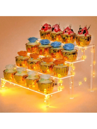 Soporte en forma de escalera de 4/3/2/1 niveles para decoración de tartas, con estante de vidrio acrílico transparente, organizador desmontable para dulces para bodas, cumpleaños, aniversarios, Halloween, fiestas, soporte para tartas, decoración de tartas, soporte para magdalenas, decoración de tartas, soporte para tartas, decoración de bodas, suministros para fiestas de bodas, decoraciones de boda, accesorios de boda, soporte para tarta de bodas, soporte para caramelos de Halloween