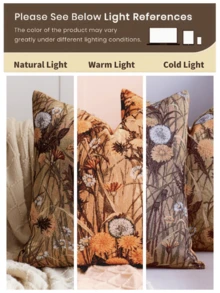 1个/2个蒲公英图案装饰方形枕套，适合所有季节，多种尺寸可选，高密度多色提花面料枕套，不含枕芯，拉链封口，适用于节日派对、沙发靠垫、床、客厅、办公室、汽车，也可作为礼物。 - 淺棕色蒲公英 - 查看 7