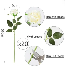 10/20 piezas Flores de rosa artificiales, ramo de rosas blancas, rosas de seda con tallo largo, ramo de novia, ramo del Día de San Valentín, adecuado para decoración del hogar, decoración de habitaciones, decoración de jardín, decoración de paredes, decoración interior y exterior, decoración de dormitorio, decoración de bodas, decoración de mesas, decoraciones de fiestas, decoración de Halloween, decoración de cumpleaños, decoración de otoño
