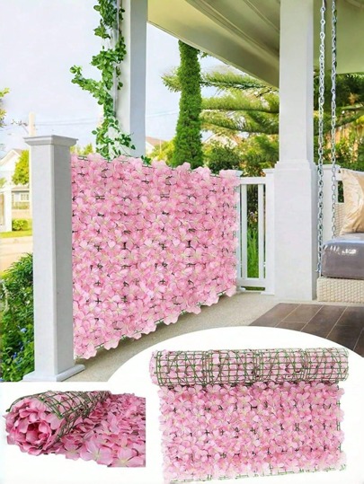 1 Pieza de valla de flores de seto artificial, rollo de pantalla de hiedra artificial, panel de pared de flores artificiales rosa y blanco, apto para decoración de jardín, terraza, fotografía, boda, fiesta, hogar, habitación