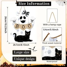 Halloween BOO Decorations Ghost Hanging Sign Front Door Hanger Wreath Decor Indoor Outdoor Yard Wall Decorations Cute Ghost Black Cat Wooden Door Sign For Halloween Party Supplies Room Decor Bedroom Decor Home Decor Halloween Decor Fall Decor - Multicolor - View 8