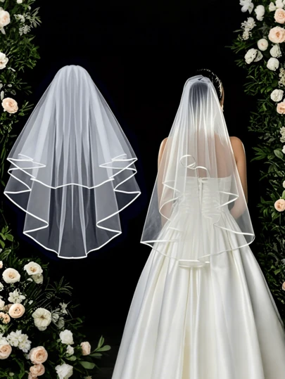 1件优雅白色薄纱新娘头纱，带梳子 - 双层透气网纱设计，适合新娘送礼会、单身派对、婚礼和订婚派对 - 理想的伴娘礼物和配饰，适合秋季穿着