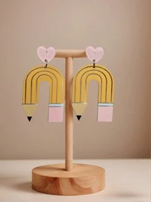 1 par de aretes con colgante en forma de lápiz de colores, excelentes para regalos de maestros, diseño de borlas de madera coloridas, perfectos para fiestas, regreso a clases, Día del Maestro