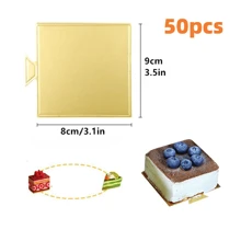 50/100pcs Mini Cardboard Cake Base, Golden Mousse Dessert Board Base, Disposable Paperboard Cupcake Boards, For Wedding Birthday Party Dessert Displays Tray Pastry Plates - Grease Proof & Moisture Resistant Assorted Sizes (Rectangle Square Triangle)