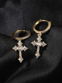 1pc Titanium Steel Earring, Men's Hip Hop Punk Earring, Diamond Inlaid Cross Earring, Couple Earrings, Suitable For Daily Wear, Parties, Gifts, Christmas And Other Occasions - Cross Earrings - View 9