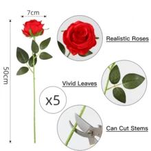 Nejlue Artificial Flowers/Plants1111 Home & Living 5/10 件红色人造玫瑰花、白玫瑰花束、长茎丝绸玫瑰花、婚礼新娘花束、情人节鲜花，适用于家居装饰、房间装饰、花园装饰、墙壁装饰、室内外装饰、卧室装饰、婚礼装饰、餐桌装饰、圣诞装饰、派对装饰、生日装饰、秋季装饰