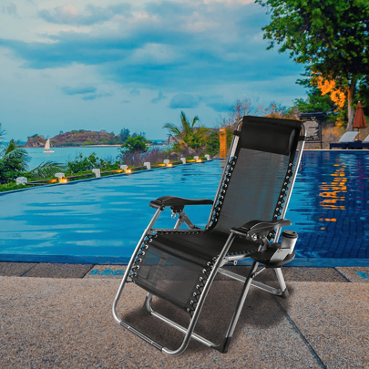 Zero Gravity Chair Foldable Patio Chair Outdoor, 65cm/72cm Lounge Camping Chair With Unfixed Padded Pillow/Armrest/Footrest, Black