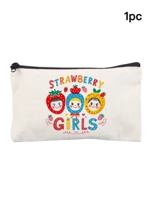 1pc Strawberry Cute Girl Canvas Storage Bag Cosmetic Bag Snack Bag Charging Cable Storage Bag Coin Purse Handbag, Daily Necessities Storage Bag, Travel Storage Bag, School Supplies Storage Bag, Sundries Storage, Car Storage, Sanitary Napkin Storage Bagtravel Essentials For Vacation Summer Holiday Back To School School Stuff Bag For School Travel Bag For Women Makeup Bag For Travel