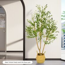 Olive Trees Artificial Indoor, 6FT Tall Faux Olive Tree With Black Planter, Artificial Plants With Natural Wood Trunk And Lifelike Fruits For Home Office Decor(Does Not Include Rattan Flower Pot) - Olive Green - View 1