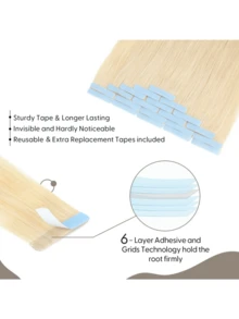 Tape In Hair Extensions Human Hair 20pcs/Pack Remy Straight Invisible Tape Adhesive Hair Extensions Suitable For All People Halloween Costumes - S60 - View 6