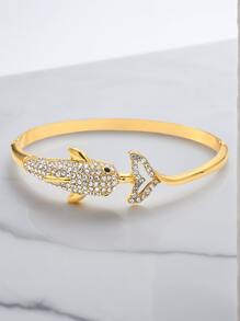 Fashionable Atmospheric Charming And Luxurious Dolphin Rhinestone Bangle Bracelet For Girl Party Gift
