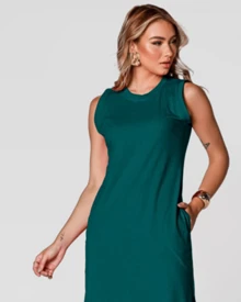 Sleeveless Casual Basic Cotton Knit Midi Dress - 綠色 - 查看 2