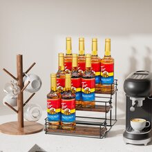 12 Bottle Coffee Syrup Organizer Rack, 3 Tier Coffee Syrup Bottle Stand Holder For Coffee Bar, Installation-Free, Liquor Bottle Display Shelf, Coffee Syrup Shelf For Liquor Whiskey Wine DisplayHome Decor, Party Storage, Christmas Storage, New Year Storage - Brown - View 3
