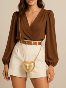 LONG SLEEVE BLOUSE IN DUNA CHIC V-NECK, ELEGANCE AND SOPHISTICATION FOR STYLISH WOMEN! - Rỉ Nâu - Xem 1