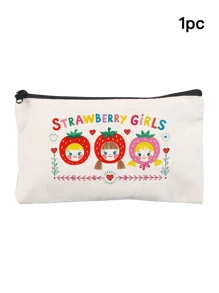 1pc Strawberry Cute Girl Canvas Storage Bag Cosmetic Bag Snack Bag Charging Cable Storage Bag Coin Purse Handbag, Daily Necessities Storage Bag, Travel Storage Bag, School Supplies Storage Bag, Sundries Storage, Car Storage, Sanitary Napkin Storage Bagtravel Essentials For Vacation Summer Holiday Back To School School Stuff Bag For School Travel Bag For Women Makeup Bag For Travel