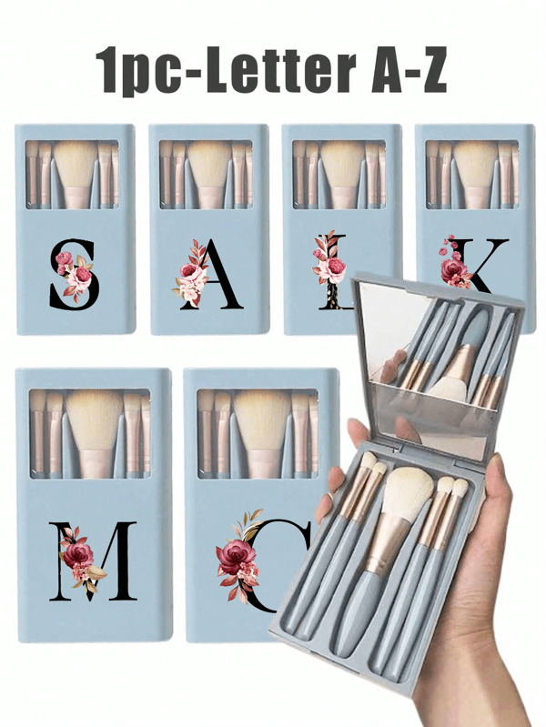 5 Stücke/Set Tragbarer Make-up Pinselset mit Spiegel, bedrucktes weißes Gänseblümchen Blumen Buchstaben A-Z, Makeup-Pinsel Set in Box, Multi-funktionaler Makeup-Pinsel mit Spiegelbox, Mini Multi-funktionaler Makeup-Stift, Foundation Make-up Pinsel, Lidschatten-Pinsel, Grundlegendes Schönheitswerkzeug Mischpinsel in Make-up Organizer enthalten, Praktisches Mädchen-Geschenk Make-up Werkzeug Set, Ideal als Geschenk, tragbare Reisebedürfnisse