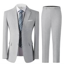 2pcs Men's 2 Piece Silver Linen Suits For Men Slim Fit Casual Beach Wedding Summer Grooms Groomsmen Linen Blazer Pants Suit - 銀灰色 - 查看 2