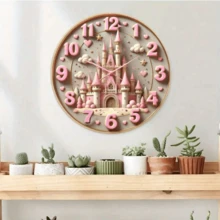1pc Charming Pink Castle Metal Wall Clock Decor, Non-Electric, 8-Inch Round Metal Art, Suitable For Home, Office And Party Decoration Home Decor Halloween Room Decor Halloween Decor
