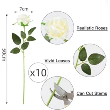 Nejlue Artificial Flowers/Plants1111 Home & Living 5/10 件白色人造玫瑰花、白玫瑰花束、长茎丝绸玫瑰花、婚礼新娘花束、情人节鲜花、家居装饰、房间装饰、花园装饰、墙壁装饰、室内外装饰、卧室装饰、婚礼装饰、餐桌装饰、圣诞装饰、派对装饰、生日装饰、秋季装饰