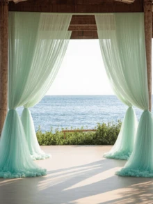 1 pièce Rideau en mousseline romantique pour mariage, décoration de fête de mariage en extérieur, rideau pour arche de mariage et chaise, convient pour la cérémonie de mariage, la douche nuptiale et la décoration de fête à thème - vert clair - Voir 8
