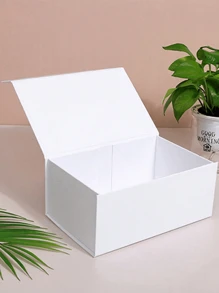 1pc White Gift Box With Black Magnetic Closure, Sturdy Paper Packaging With Cover, Suitable For Wedding Favors, Christmas, Halloween, Birthday Occasions