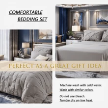 7 Pieces (Full/Queen/King) Elegant Bed In A Bag Comforter Set, Twin(5 Pieces),Stylish Solid Comforter, Soft Microfiber, Comfortable And Warm, Cloud-Like Soft Bedding Set, Bedroom Decor For Spring/Summer/Autumn/Winter, Ideal Gift - Xám - Xem 2