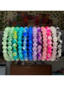 مجموعة أساور مصنوعة يدويا من حبات متعددة الألوان مطلية ومشققة بقياس 8 مم، مجوهرات صداقة للنساء