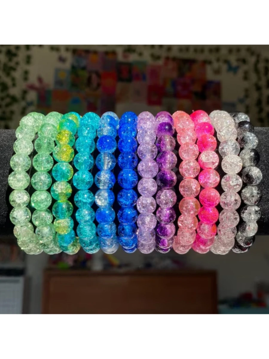 مجموعة أساور مصنوعة يدويا من حبات متعددة الألوان مطلية ومشققة بقياس 8 مم، مجوهرات صداقة للنساء
