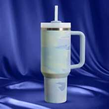 Compatible With Stanley 40 Oz H2.0 Tumbler With Handle, Double Walled Vacuum Insulated Stainless Steel Water Bottle Premium Summer Drinkware Portable Handy Flask Travel Mug Iced Coffee Cup For Outdoor Camping, Hiking, Driving, Travel, Perfect Gift Idea - 瑪卡藍 - 查看 4