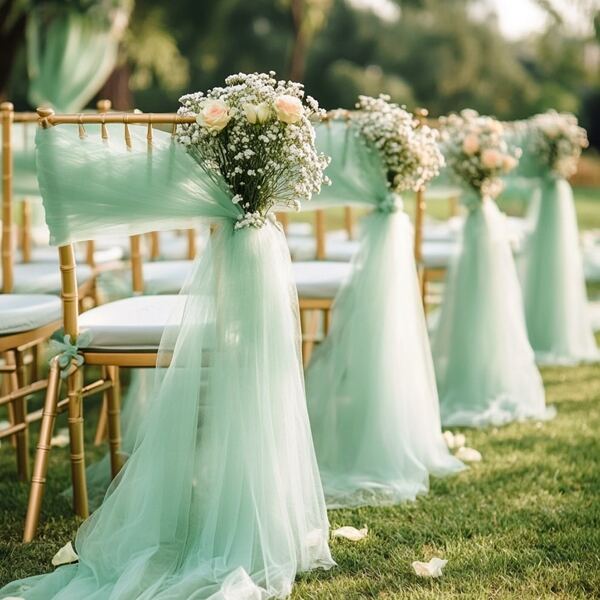 1 peça/3 peças/6 peças Ovi branco, verde claro, vermelho vinho, tecido decorativo de chiffon para arco de casamento, decoração de encosto de cadeira em tule para a temporada de casamento, adequado para decoração de casamento, aniversário e ocasiões especiais, decoração de malha transparente, decoração multiuso de tule para Natal, festa, pedido de casamento, noivado, dia dos namorados, ano novo, aniversário - decoração de teto e corrimão de escada