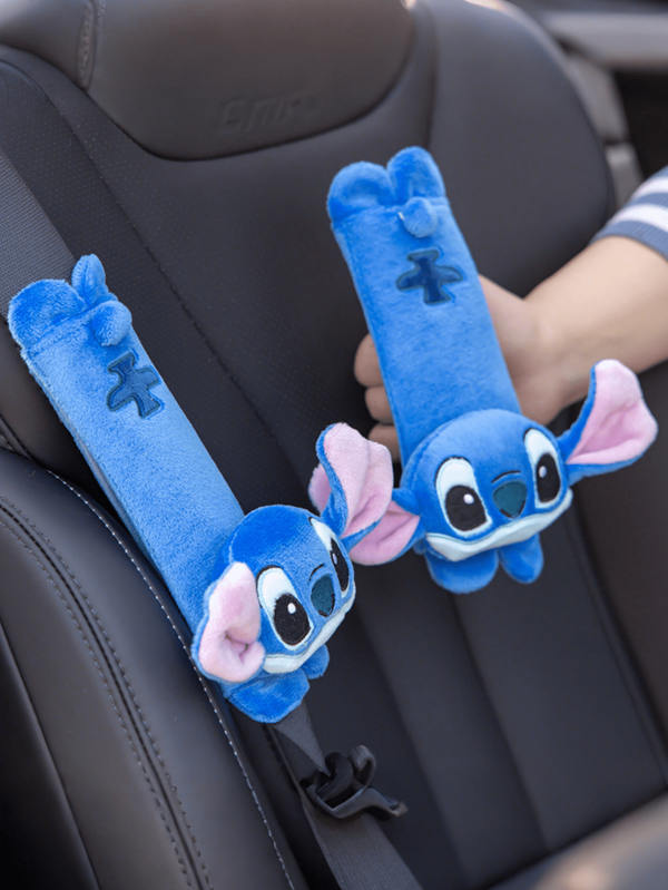 Disney Disney 2pcs Cute Stitch Fashion Cartoon Soft Faux Fur Universal Fit Seatbelt Cover Car Truck SUV Airplane Seat Belt Shoulder Pad For Backpack Straps Neck Cushion Protector.