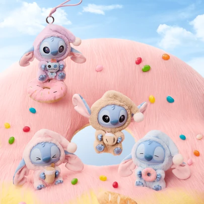 Miniso Disney Stitch "Eat Even If Sleepy" Series Vinyl & Plush Blind Box, Vinyl + Plush Material, Pajama Shape + Food Decoration, Cute Sleepy Eye Detail, Bag Ornament & Desktop Small Ornament(1 PC Random Delivery)