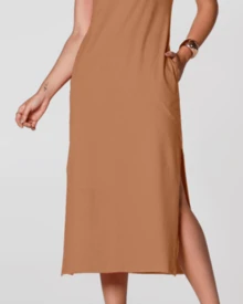 Sleeveless Casual Basic Cotton Knit Midi Dress - Rust Brown - View 3