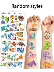 Cute Cartoon Dinosaur Boys Girls Temporary Stickers, Waterproof Fake Body Painting Stickers, Rectangular, Lasts 2-5 Days, Funny Arms, Cartoon Fashion Y2k Stickers, Stationery Stickers, Children's Day, Easter Gifts , Back To School Gifts - Multicolor - View 10