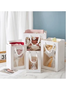 1/3/5 piezas Bolsas de regalo con ventana transparente para flores, cajas de exhibición de ramos de flores grandes, cajas de regalo plegables y portátiles