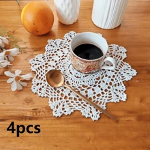 Jogos americanos de crochê feitos à mão, Porta-copos de renda boêmios redondos, Jogos de mesa de renda de 10/14 polegadas, Toalhas de mesa de renda floral vintage, Fácil de lavar para decoração de casamento, Pratos, Acessórios para casa DIY, Melhor presente, Apanhador de sonhos, Opção bege/branco