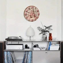 1pc Charming Pink Castle Metal Wall Clock Decor, Non-Electric, 8-Inch Round Metal Art, Suitable For Home, Office And Party Decoration Home Decor Halloween Room Decor Halloween Decor