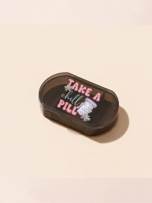 1pc Oval Pill Box With Printed Letters, Three Compartment Portable Pill Storage Medicine Box, Mini Storage Box, Portable Jewelry And Medicine Box, Personalized Creative Gift With Letter Logo, Suitable For Travel, Outdoor Activities,Room Decor - Multicolor - View 9