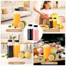 1/3/6 pièces Bouteilles en plastique réutilisables avec couvercles - Bouteilles de smoothie en plastique - Contenants de boissons vides en vrac avec bouchons pour boissons chaudes et froides, jus, boissons, eau, lait, smoothie et autres boissons, gingembre (200 ml/350 ml/500 ml)