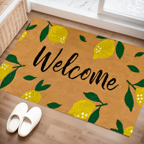 Lemon - Themed Welcome Mat A Stylish Outdoor Entrance Doormat Also Suitable For Laundry Rooms Kitchens And Hallways Ideal For Home Decor Offices Game Rooms Dormitories And High - Traffic Areas Available In Three Sizes